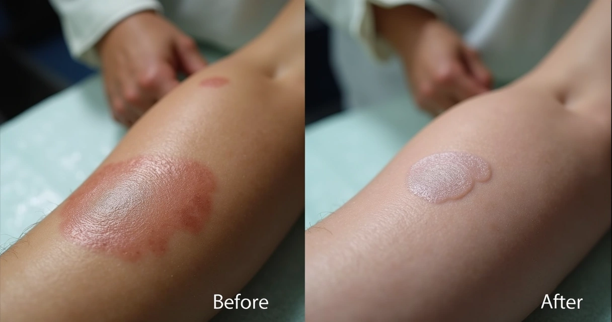 Antes e depois do transplante de melanócitos no braço de uma pessoa com vitiligo 