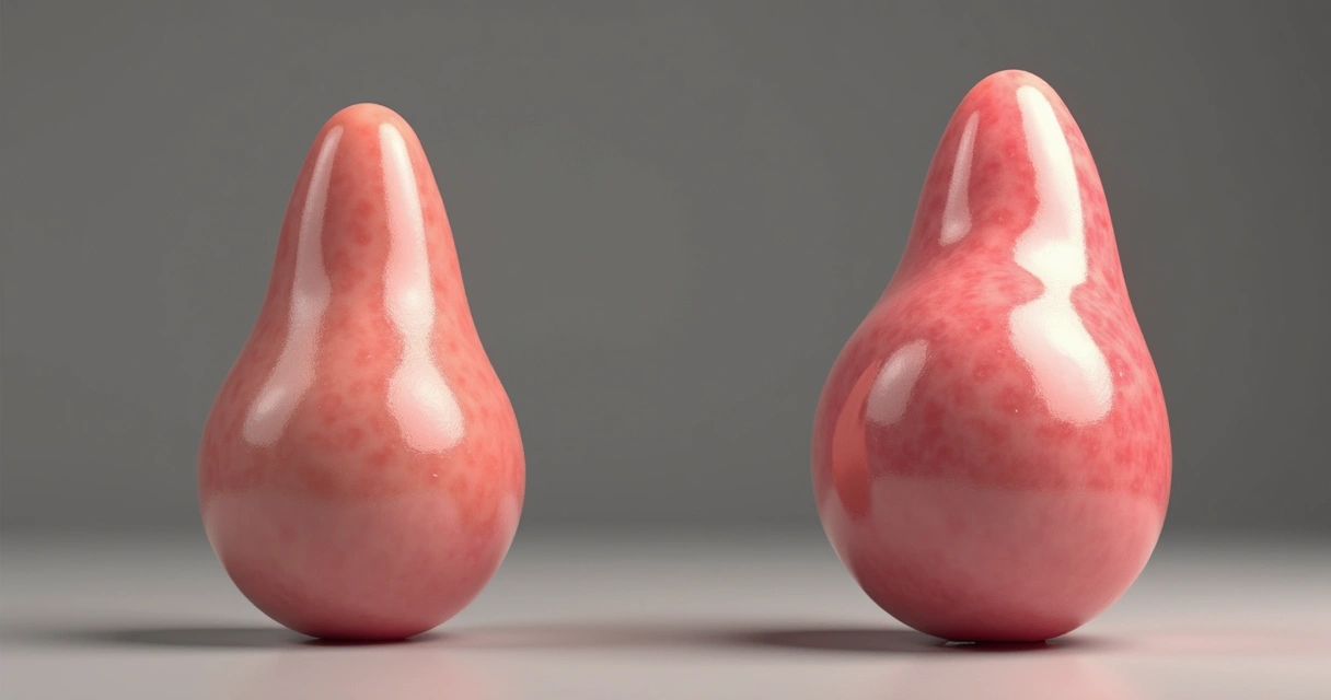 Comparativo antes e depois de pênis harmonizado, mostrando aumento de espessura e formato mais simétrico 