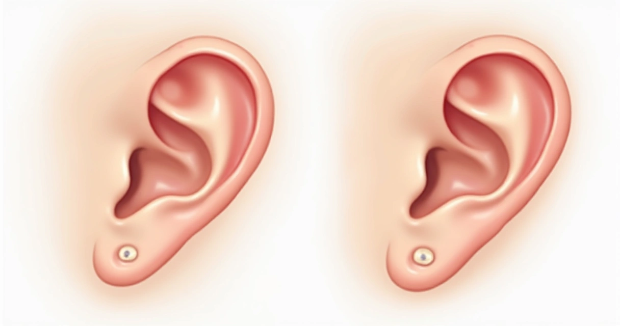 Comparação ilustrada de lóbulo auricular antes e depois do cuidado estético 