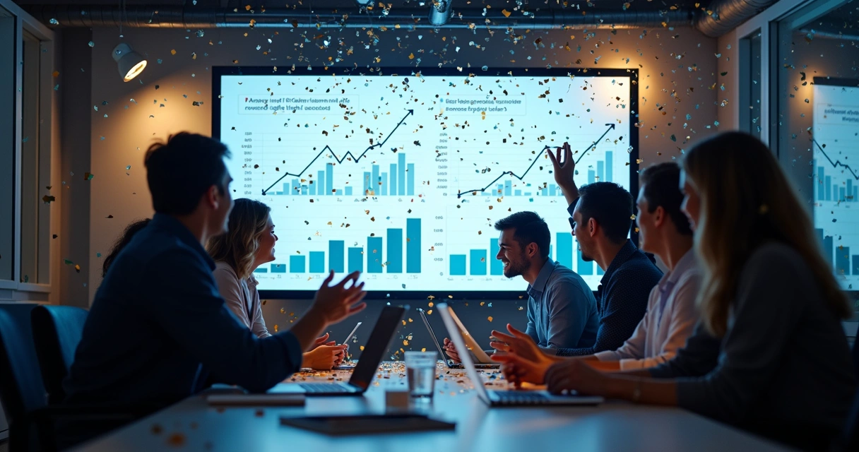 Profissionais de TI comemorando melhoria em métricas de atendimento