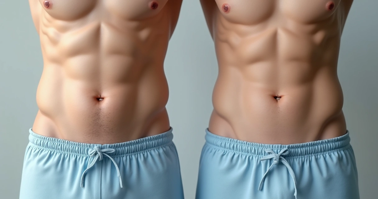 Comparação lado a lado antes e depois do preenchimento peniano 