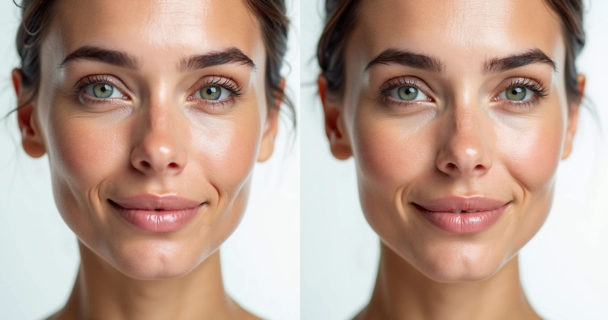 Como a hidratação injetável com skin booster melhora a pele? 23 Rosto feminino com aparência mais jovem após sessões de skin booster