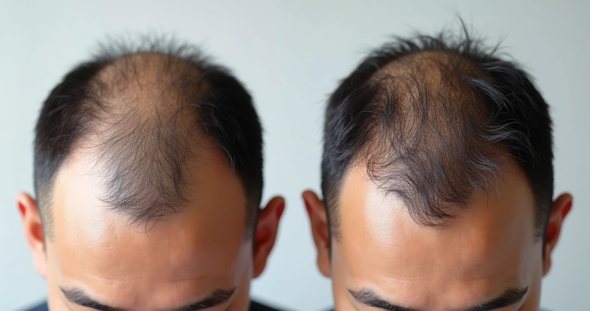 Imagem realçada comparando couro cabeludo antes e depois do tratamento com exossomos 