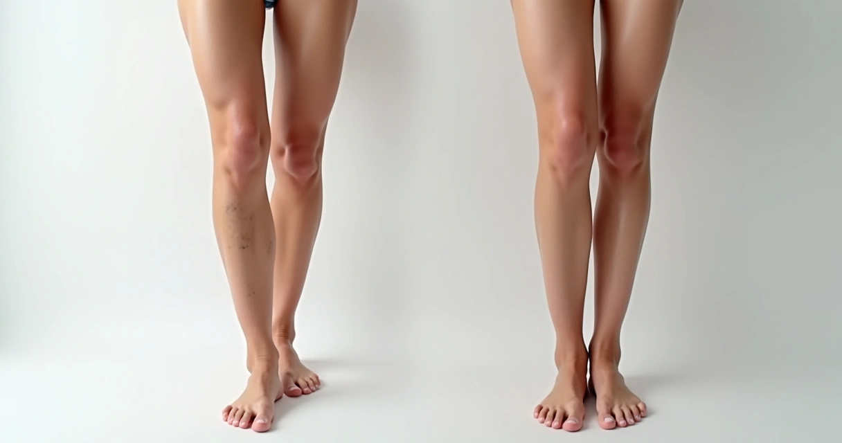 Pernas femininas antes e depois do tratamento de varizes com pele lisa 