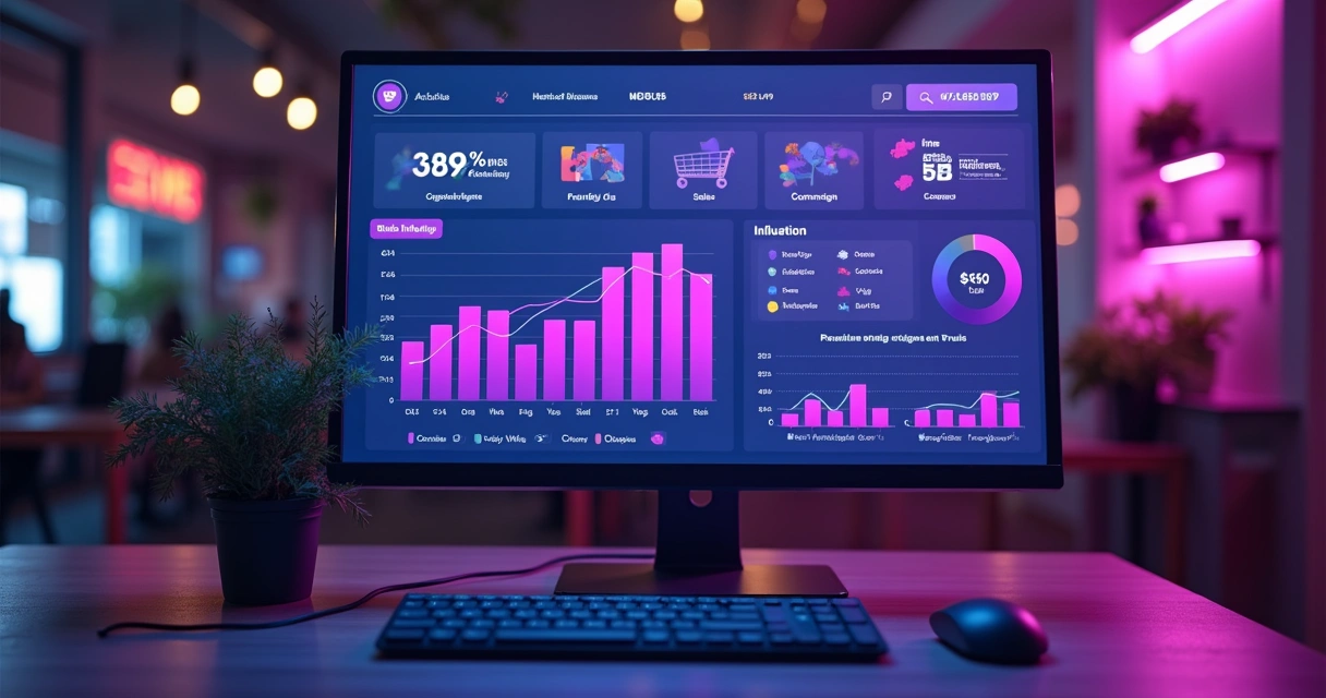 Dashboard de resultados de vendas e engajamento após campanha de influenciador 