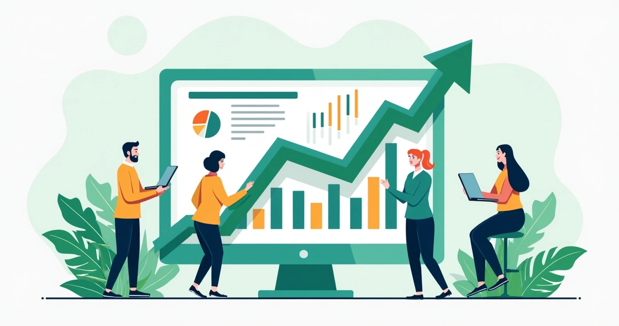 Painel digital mostrando gráficos de queda de inadimplência e aumento de eficiência após adoção de ERP. 