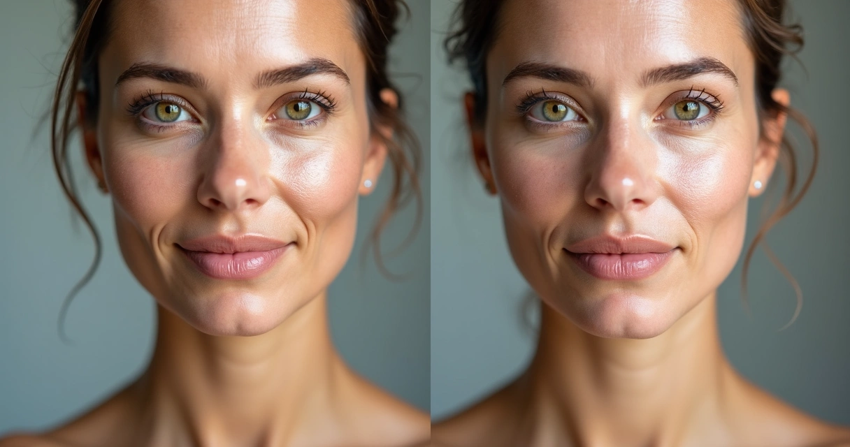 Antes e depois do uso de exossomos em rejuvenescimento facial 