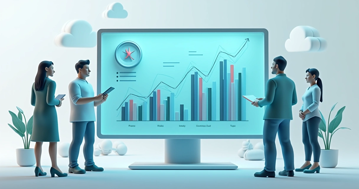 Dashboard digital mostrando KPIs e resultados de IA crescentes 