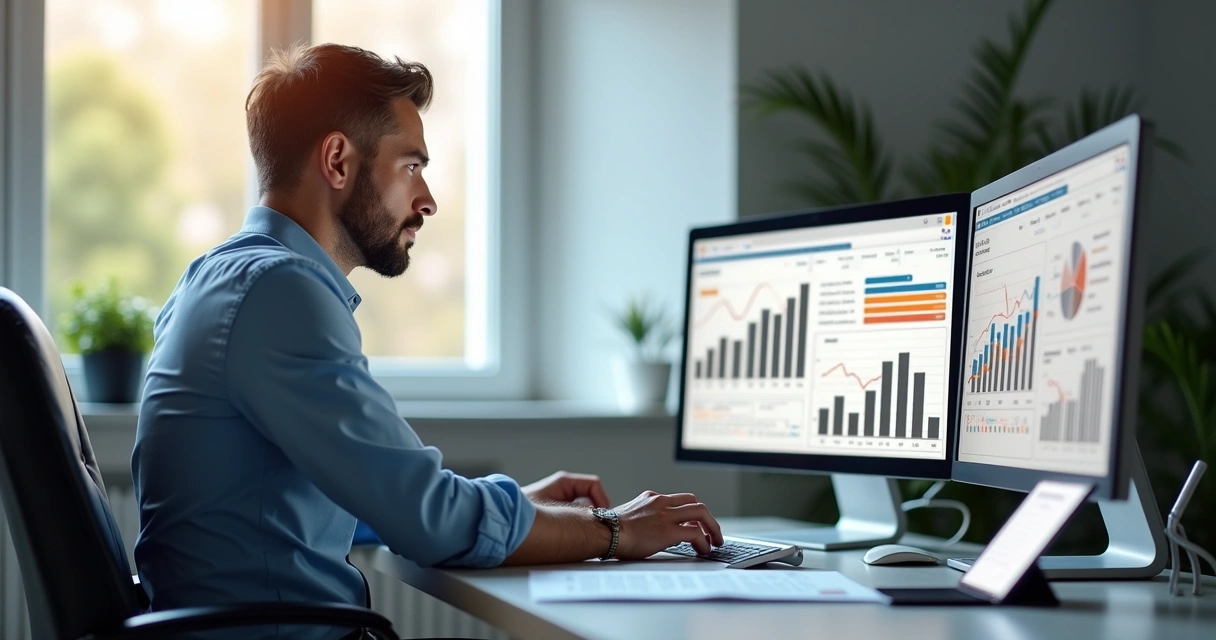 Empresário analisando resultados de landing pages 