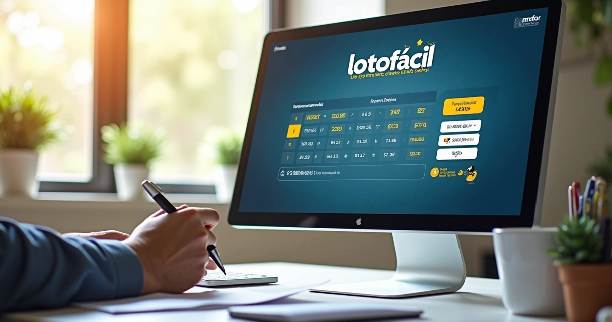 Tela de computador mostrando resultado ao vivo da Lotofácil. 