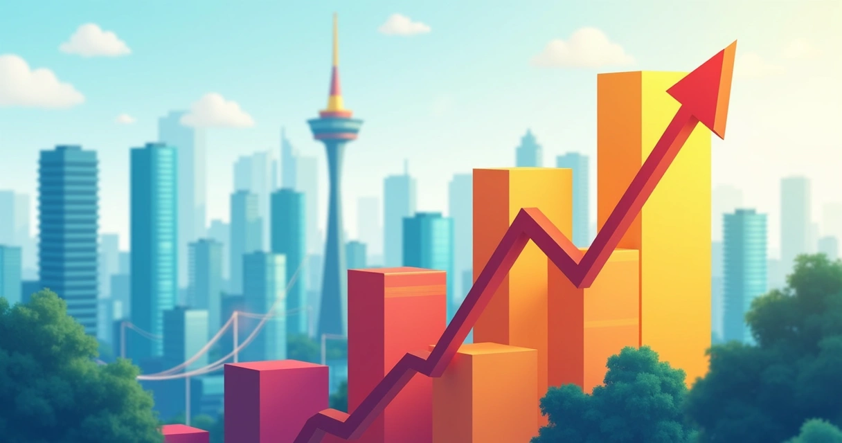 Gráficos coloridos mostrando crescimento de negócios em Curitiba, fundo de cidade moderna 
