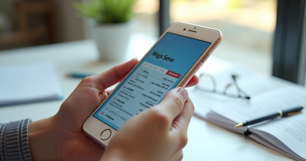 Tela de smartphone mostrando resultado da Mega-Sena 