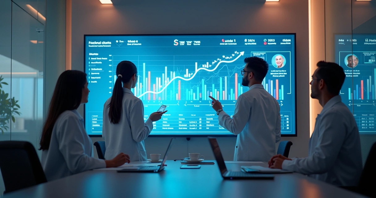 Painel de resultados com gráficos digitais subindo