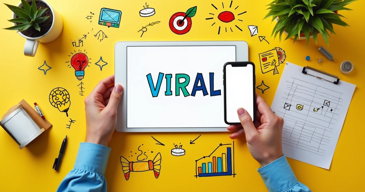 Resumo visual de uma campanha de marketing viral com elementos criativos