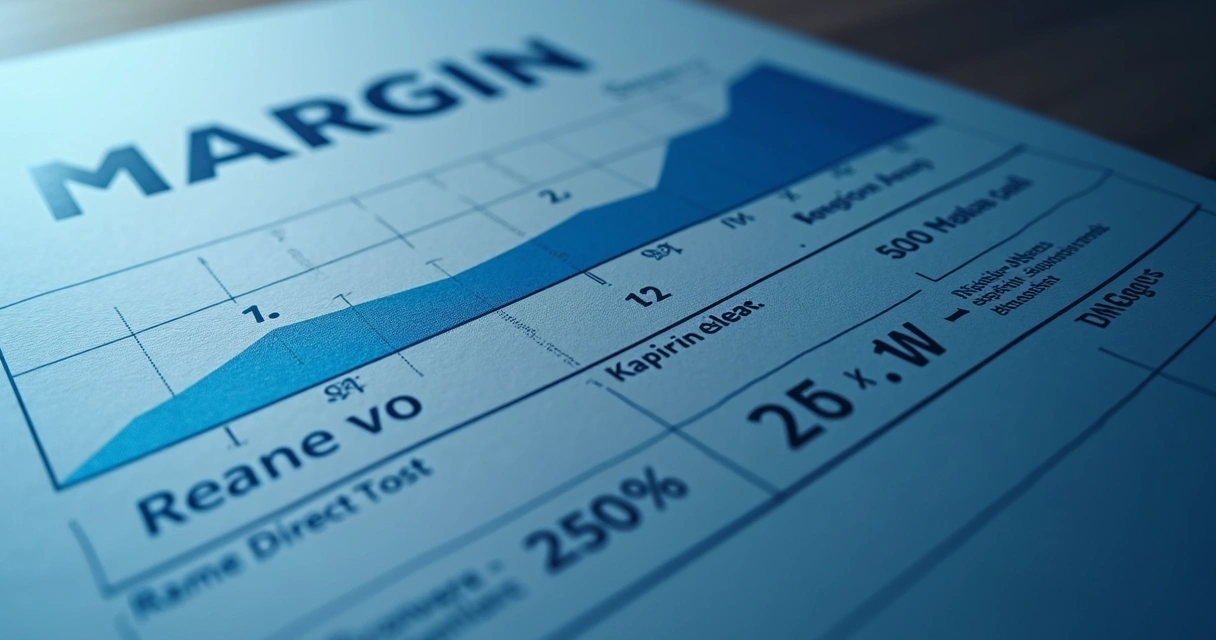 Gráfico simples mostrando receita líquida, custos diretos e a margem bruta destacada 