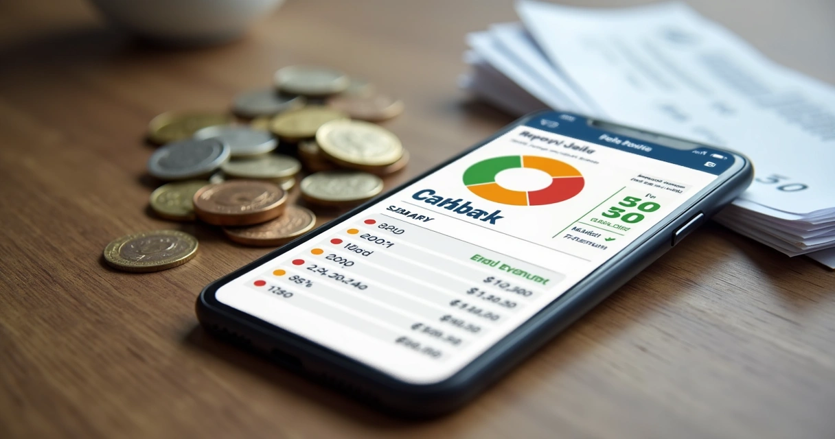 Resumo visual de relatório mostrando valores de cashback em destaque.