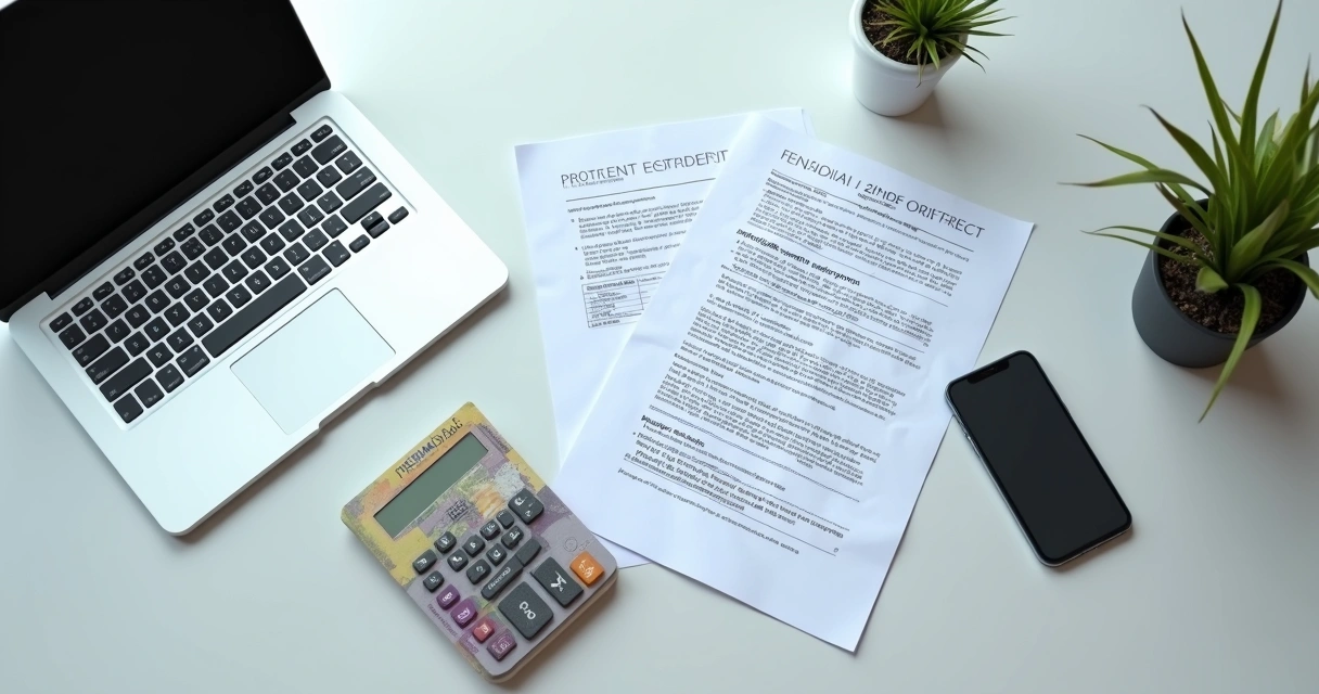 Resumo visual de calculadora, boletos e papéis sobre mesa, ilustrando organização tributária 