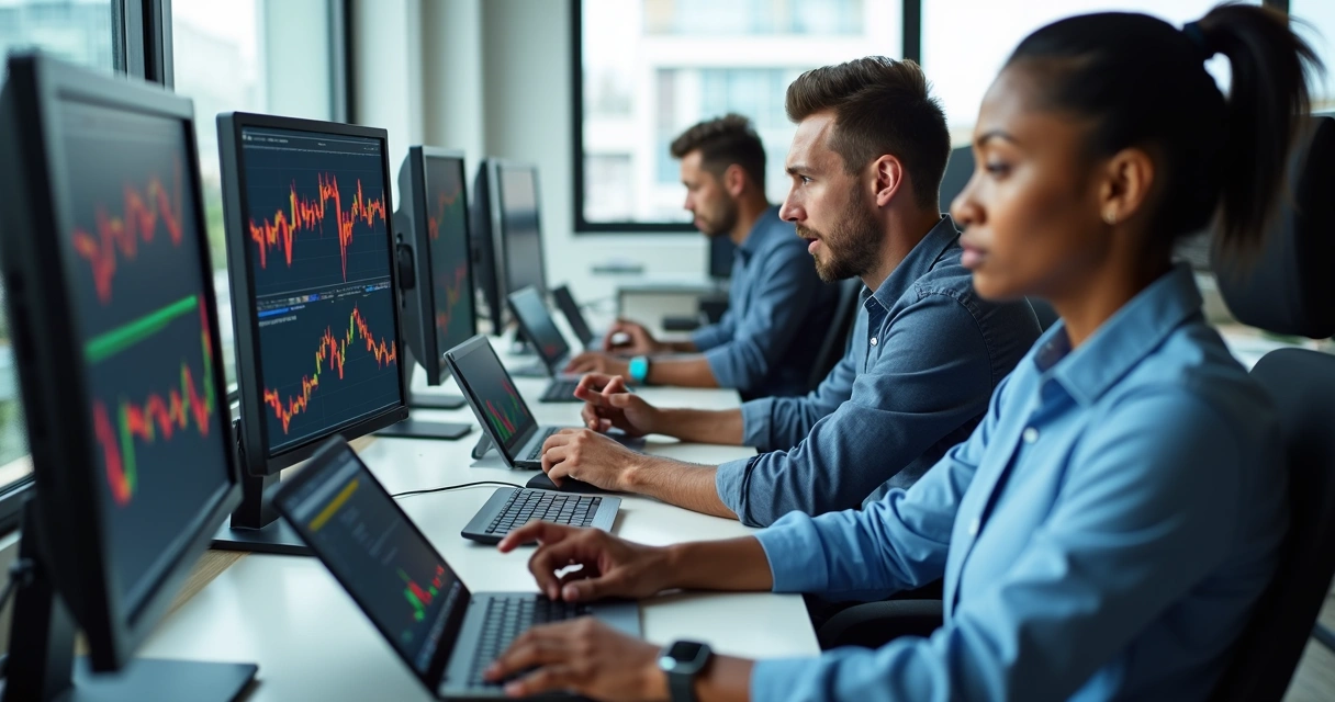 Retail traders using computers and phones for trading