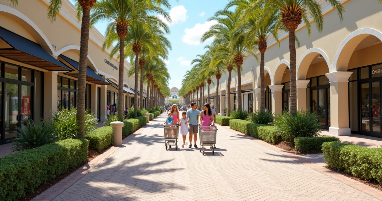 Florida retail walkway design with customers strolling 