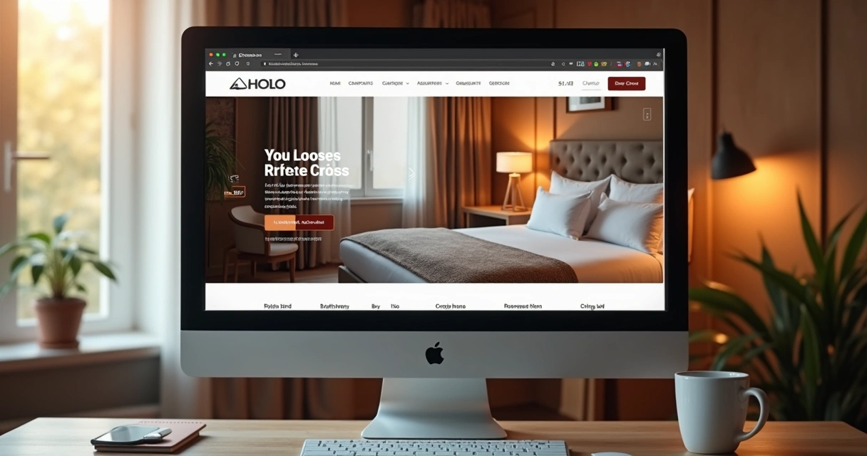 Tela de computador mostrando site de hotel com anúncio de retargeting à direita 