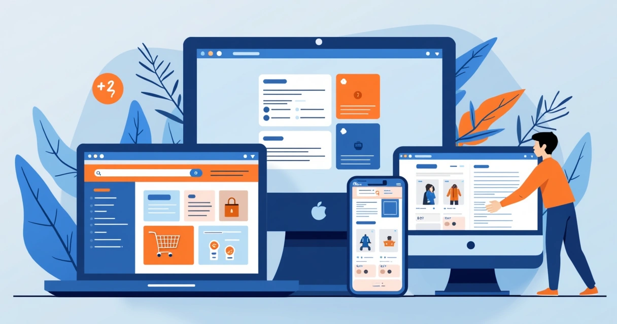 Ilustração de diferentes tipos de anúncios digitais em telas variadas 
