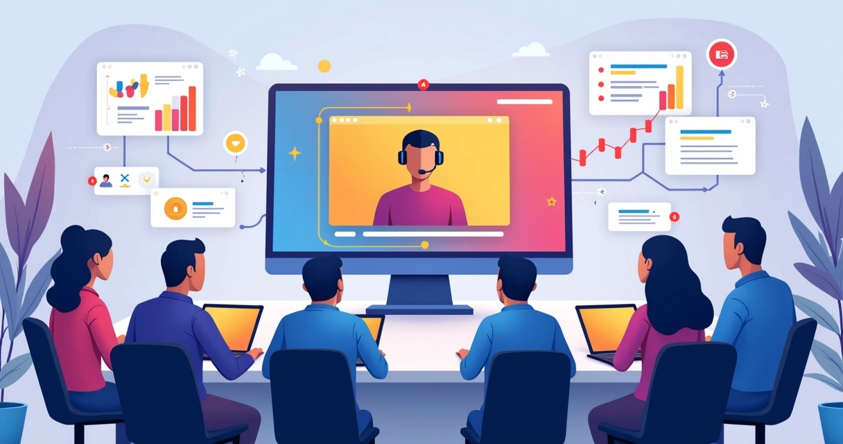 Pessoas conectadas em evento online com imagens de engajamento e retenção de leads 