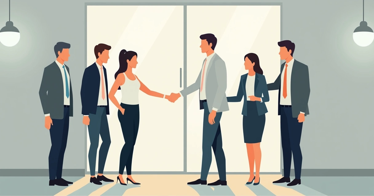 Profissional com uniforme formal retornando ao trabalho e cumprimentando colegas após cirurgia 