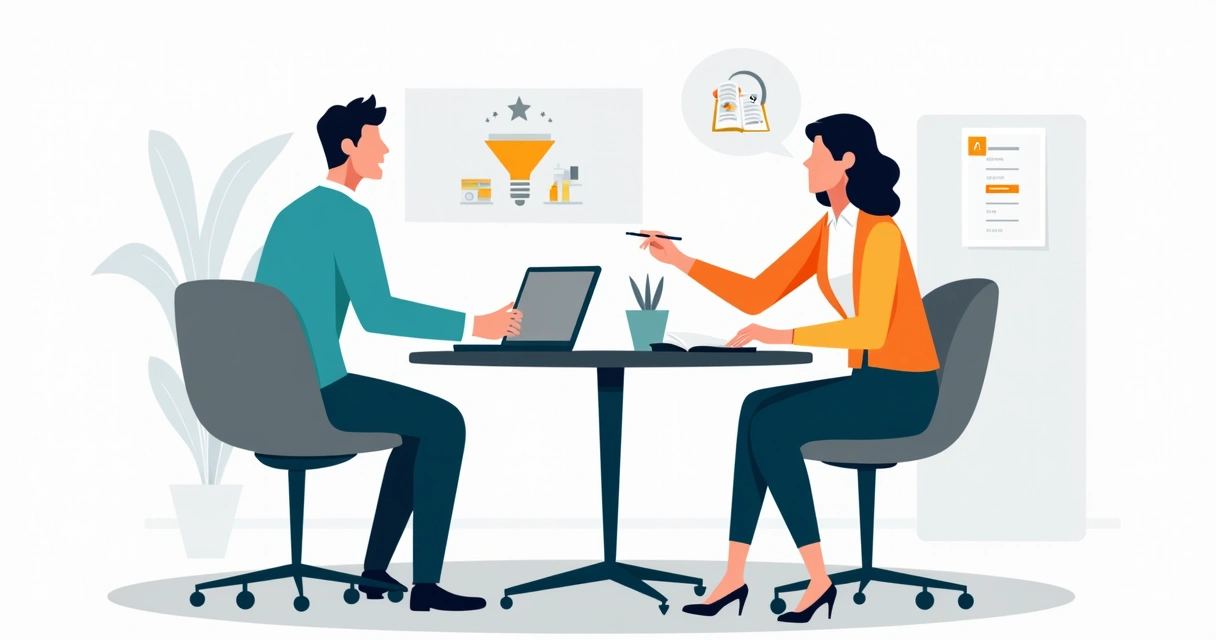 Líder em reunião 1-1 produtiva com liderado em ambiente corporativo moderno 