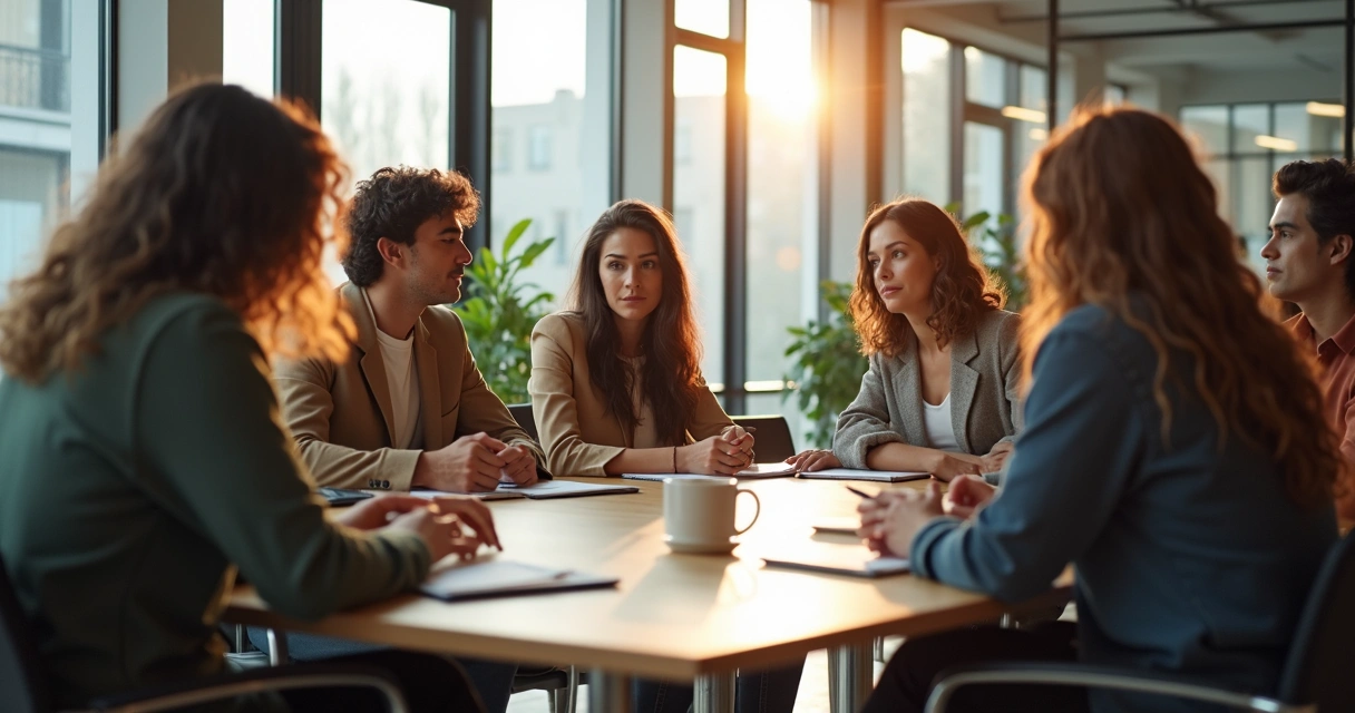 Equipe em reunião de acolhimento com escuta ativa 