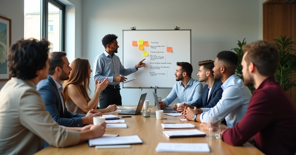 Equipe em reunião definindo acordos de convivência
