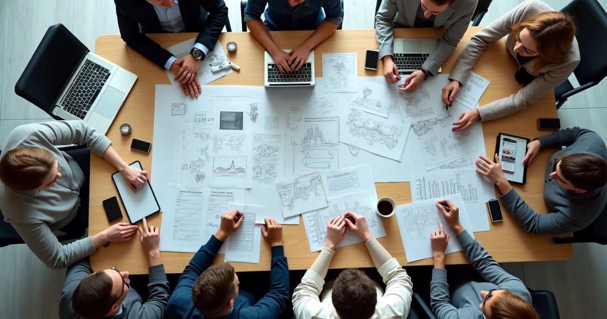 Momento de brainstorming em reunião de advisory board para negócios digitais