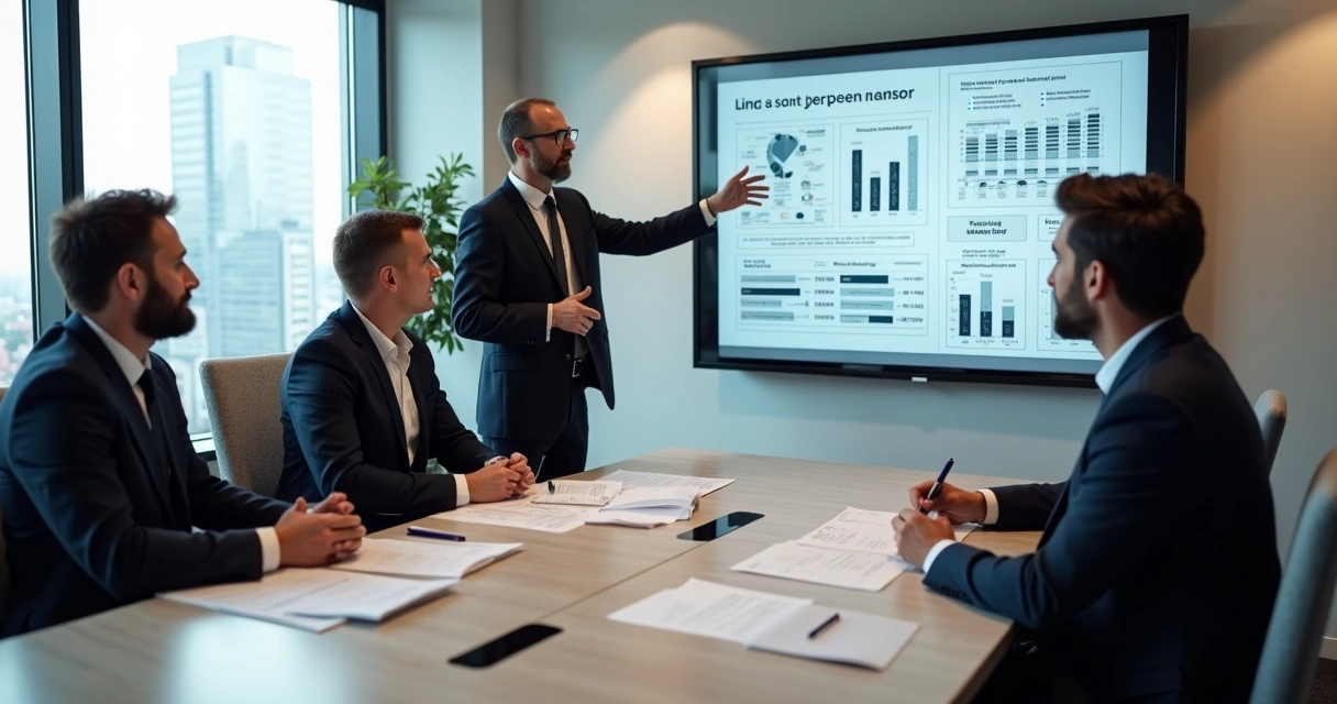 Equipe de advogados em reunião de planejamento de marketing