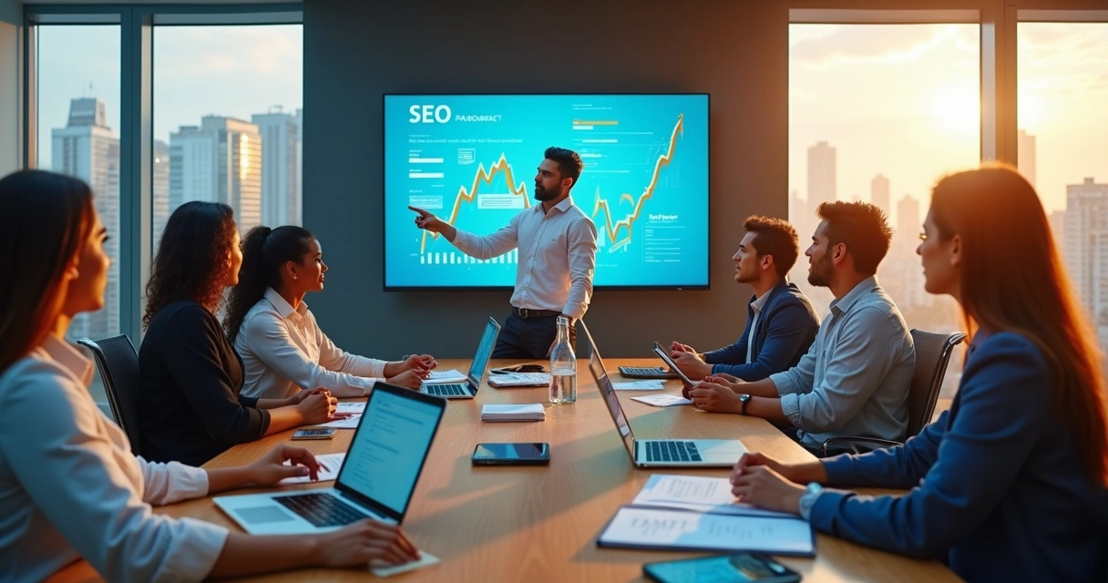 Equipe de marketing em reunião estratégica em escritório moderno em Contagem 