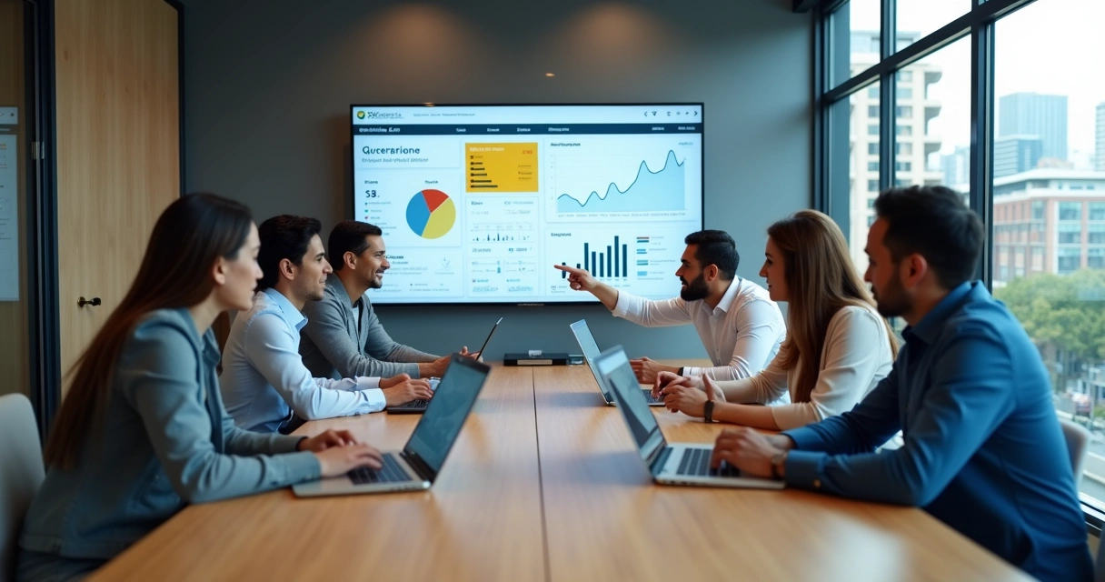 Equipe de marketing em reunião estratégica em escritório moderno 