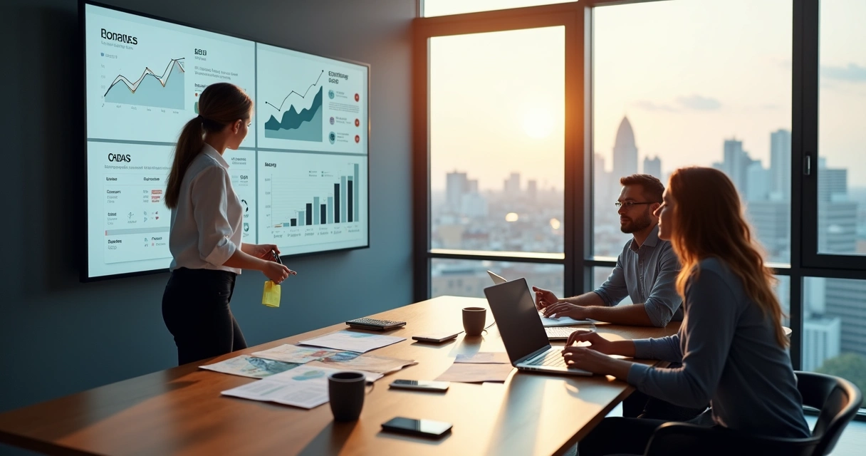 Equipe de marketing em reunião estratégica em escritório moderno 