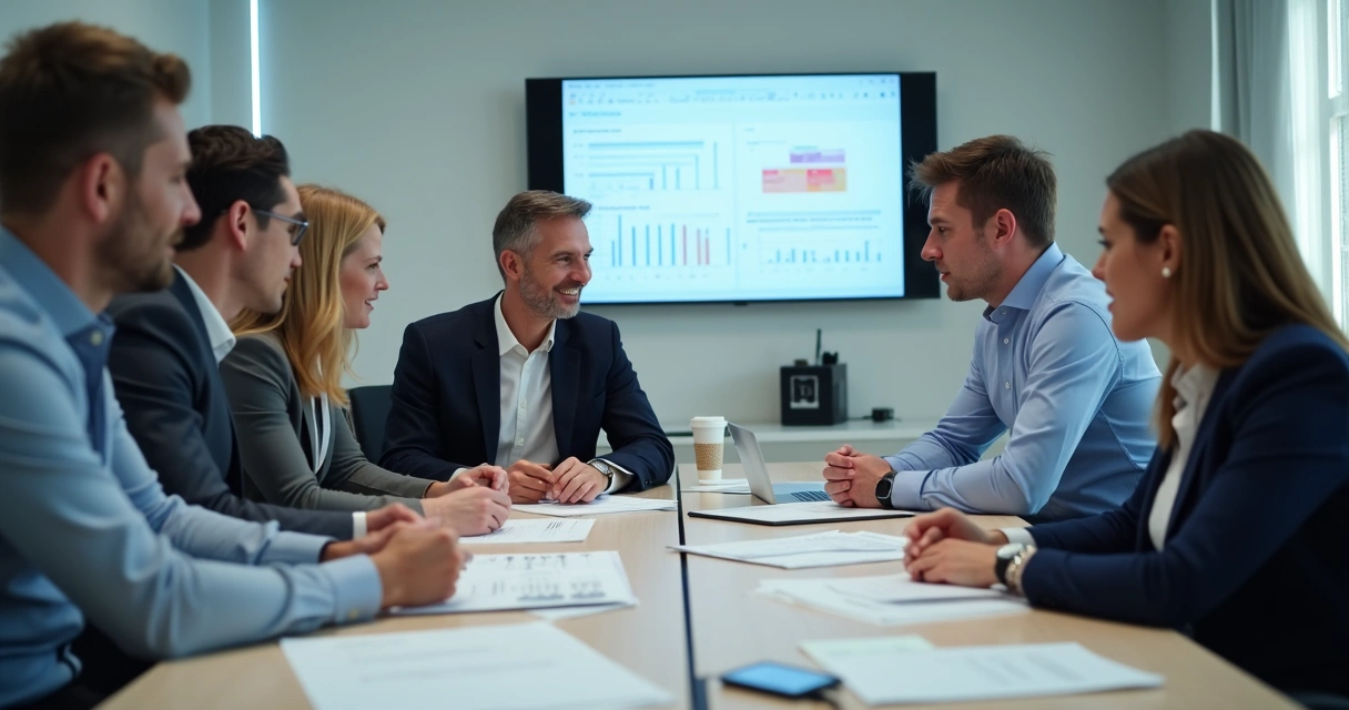 Gestores reunidos analisando documentos de ponto 