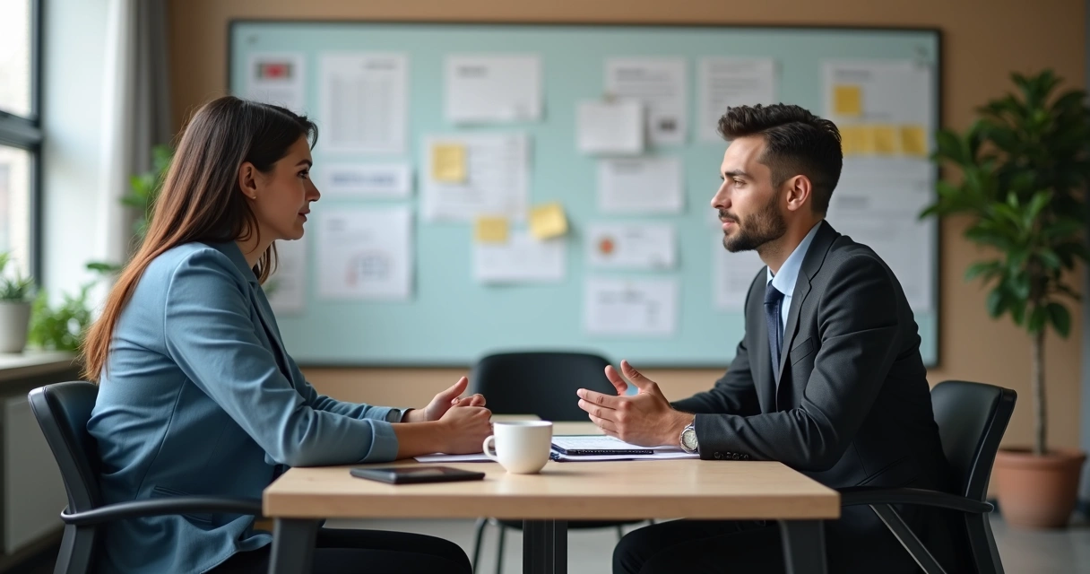 Reunião entre gestor e funcionário para discutir conduta no trabalho 