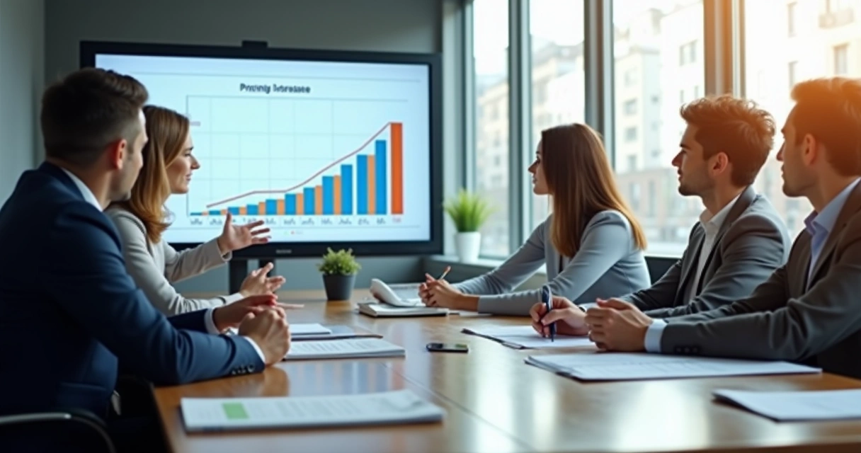 Equipe reunida analisando reajuste de preços 