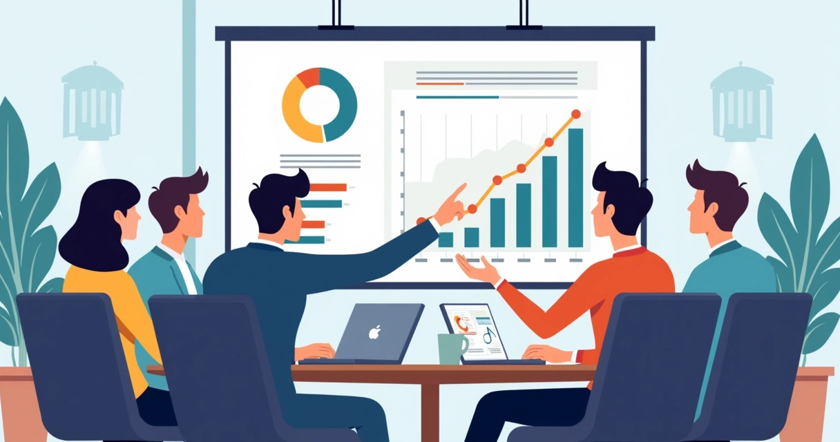 Equipe reunida analisando gráficos de reputação 