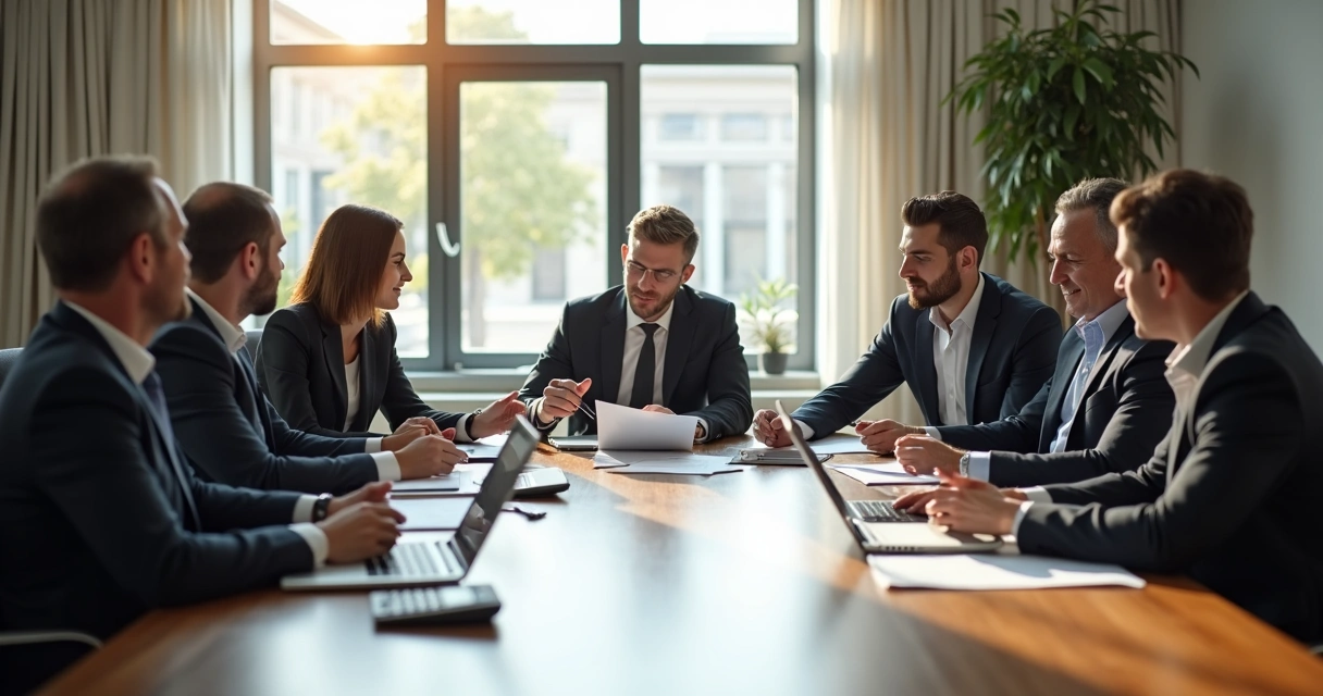 Equipe analisando documentos para solicitação de crédito empresarial 