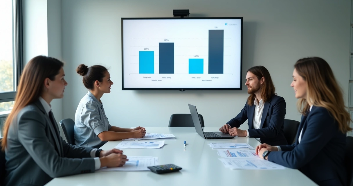 Reunião com gráficos financeiros e análise de liquidez de fundo