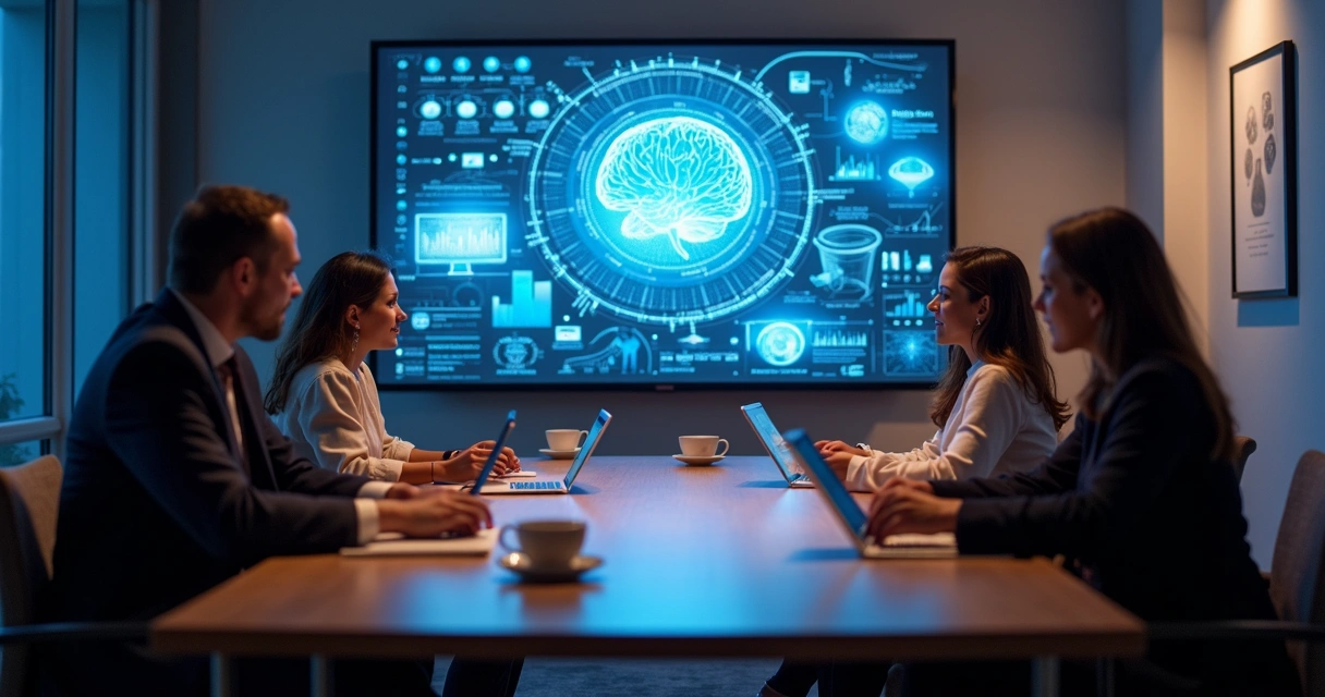 Reunião sobre análise com inteligência artificial e gráficos digitais 