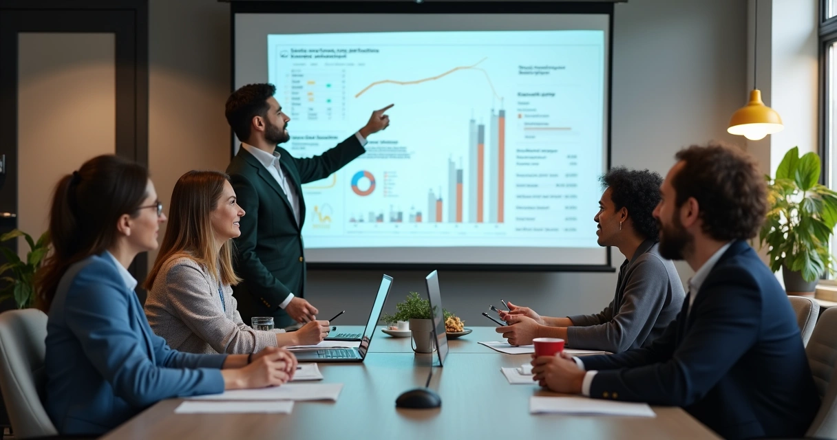 Grupo de empreendedores analisando oportunidades de negócio e crédito