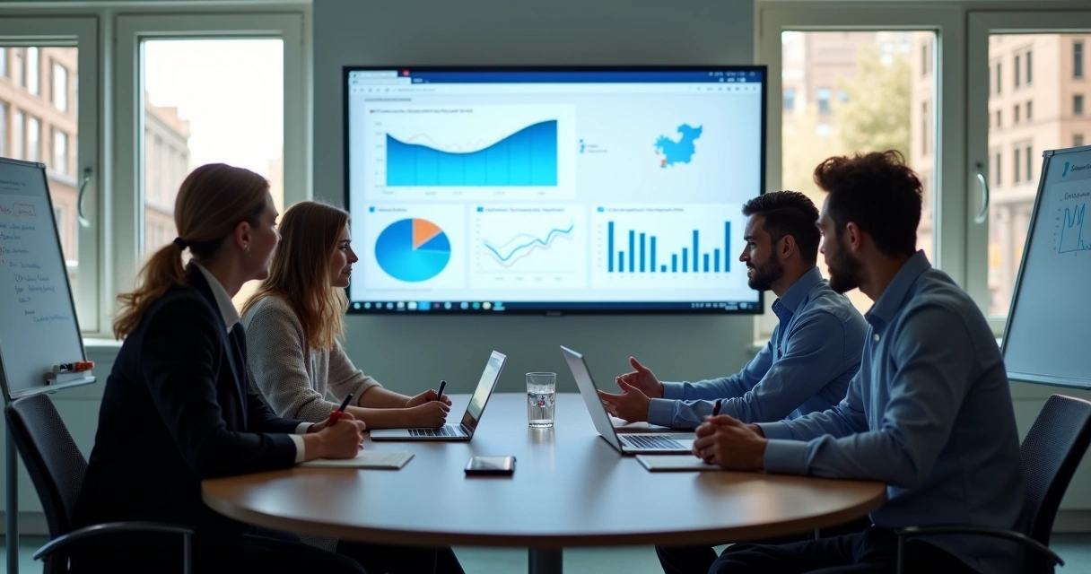 Equipe de vendas analisando relatório de campanha do LinkedIn em tela