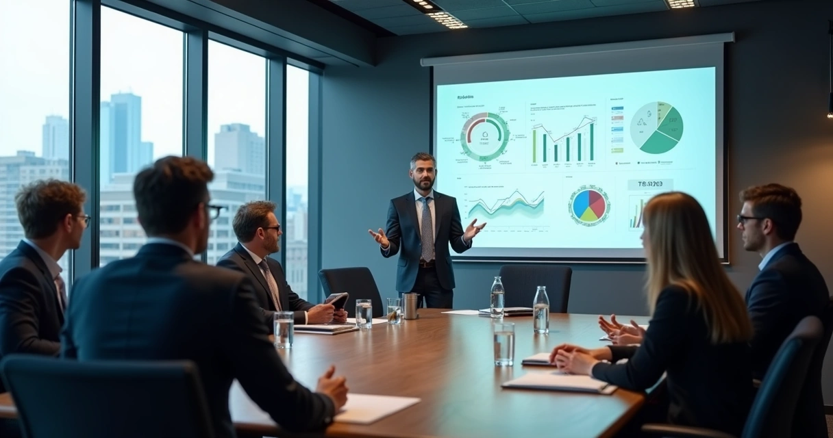 Equipe apresentando proposta de BPO financeiro para empresários em reunião 