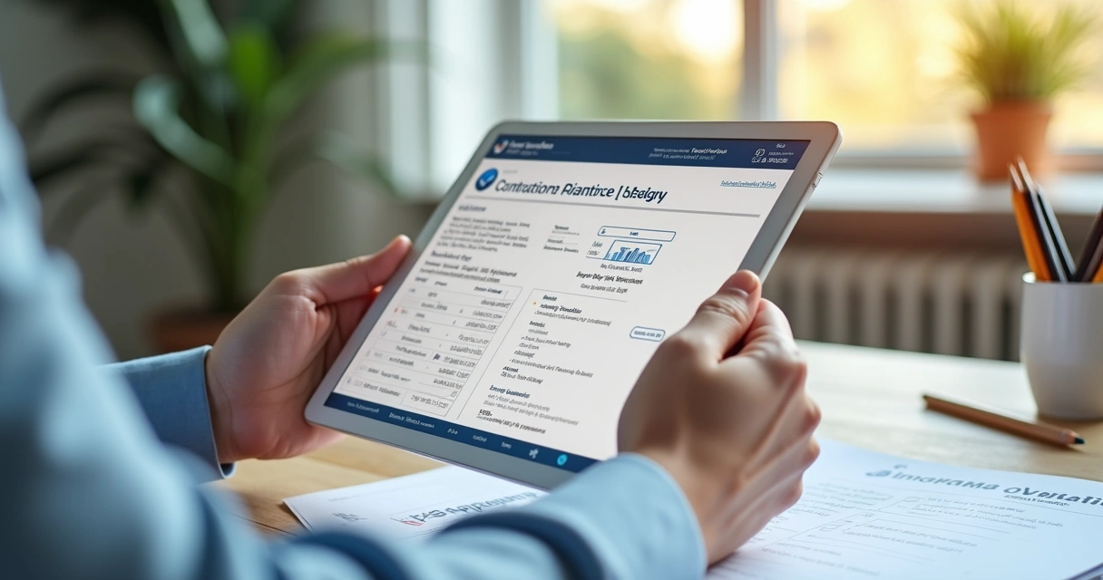 Pessoa revisando contrato imobiliário digitalmente antes de assinar 