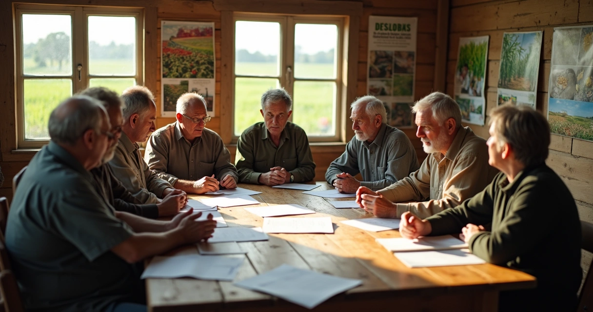 Reunião de agricultores em uma associação rural