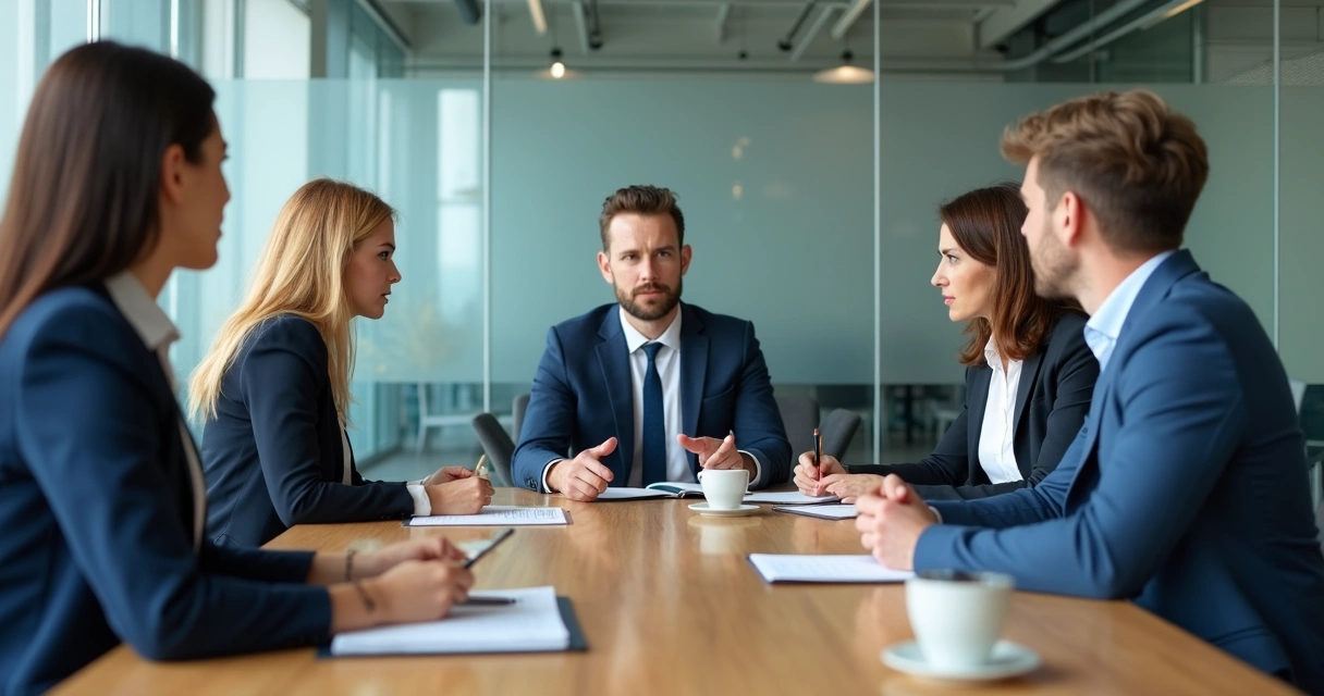 Equipe em reunião observando expressões e ouvindo com atenção