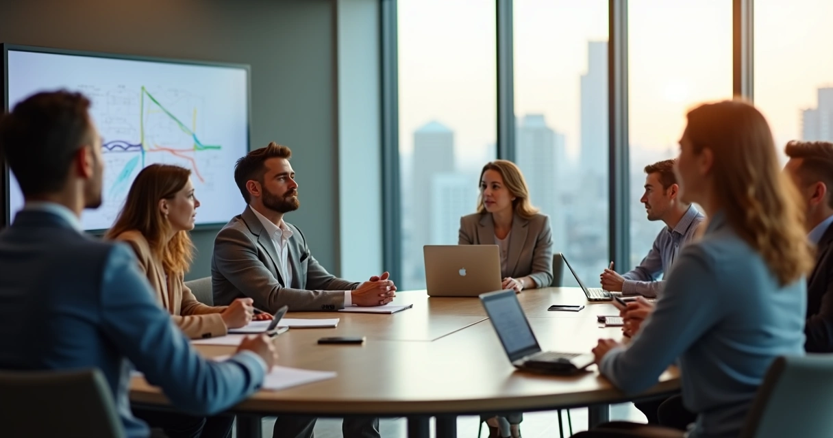 Líder em reunião observando o grupo em silêncio atento ao próprio comportamento 