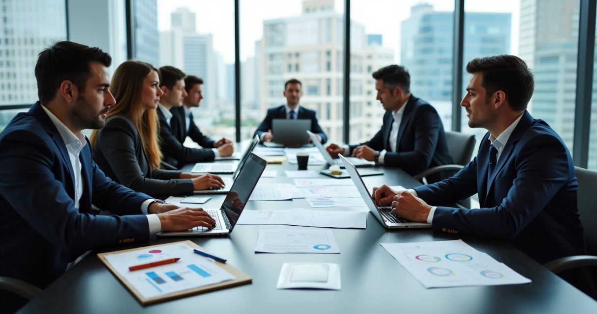 Reunião entre empresas analisando mailing B2B 